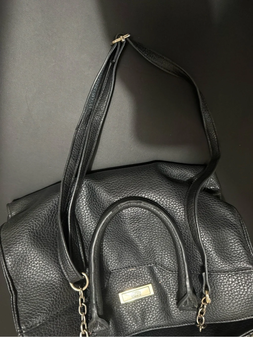 Jones New York Black Tote Handbag with Gold Plaque